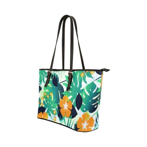 GROOVY FUNK THING FLORAL Leather Tote Bag/Small (Model 1651)