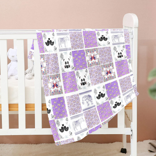 Purple Paisley Birds and Animals Patchwork Design Baby Blanket 40"x50"