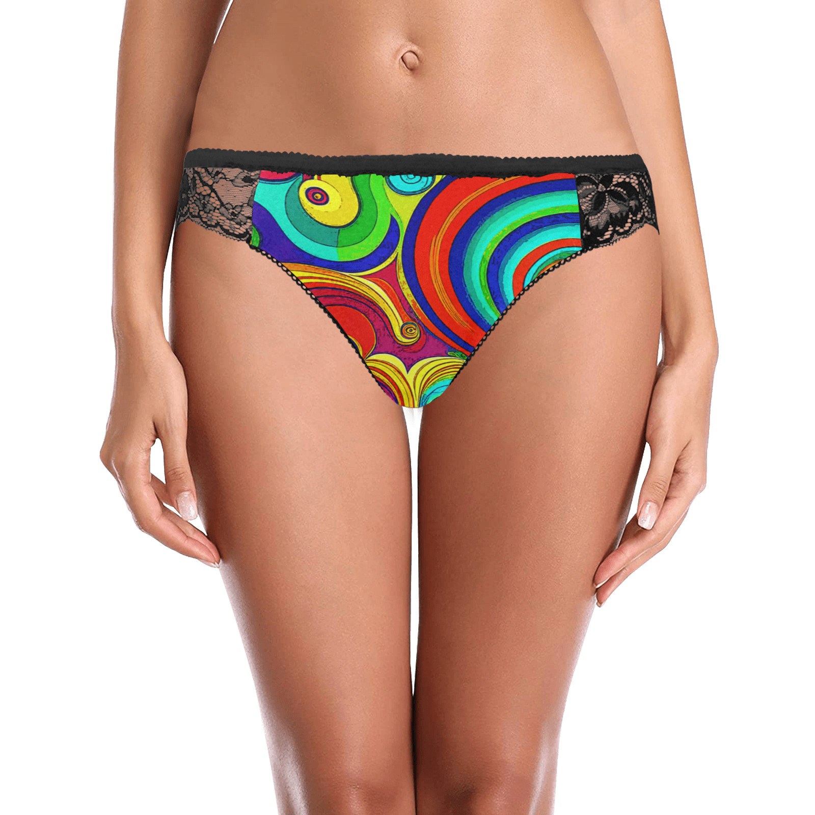 Colorful Groovy Rainbow Swirls Women's Lace Panty (Model L41)