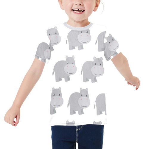 Happy Hippos Little Girls' All Over Print Crew Neck T-Shirt (Model T40-2)