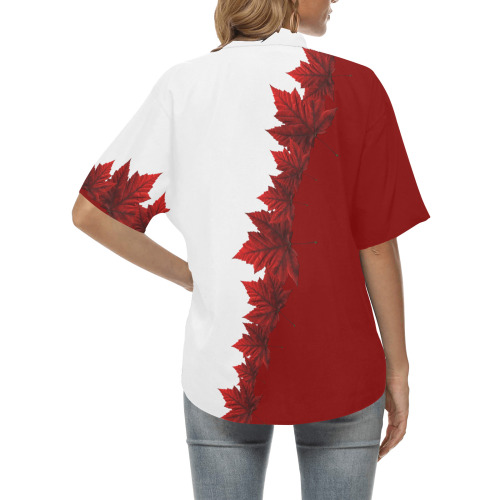 Canada Maple Leaf Women's Shirts Button Down All Over Print Hawaiian Shirt for Women (Model T58)