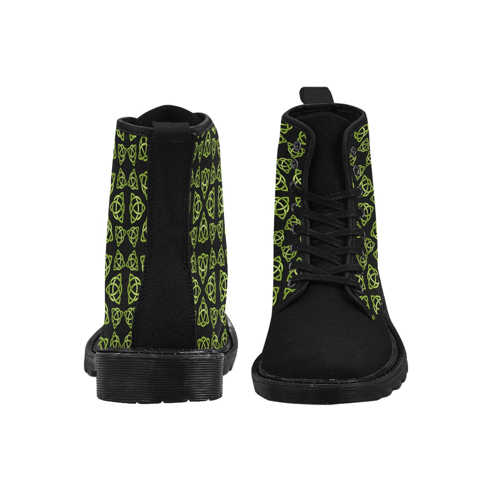 Green Triquetra Pattern on Black Martin Boots for Women (Black) (Model 1203H)