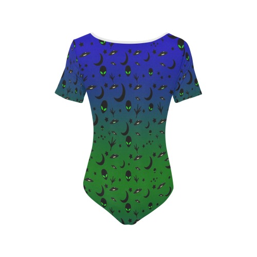 Aliens and Spaceships - Blue / Green Women's Short Sleeve Bodysuit