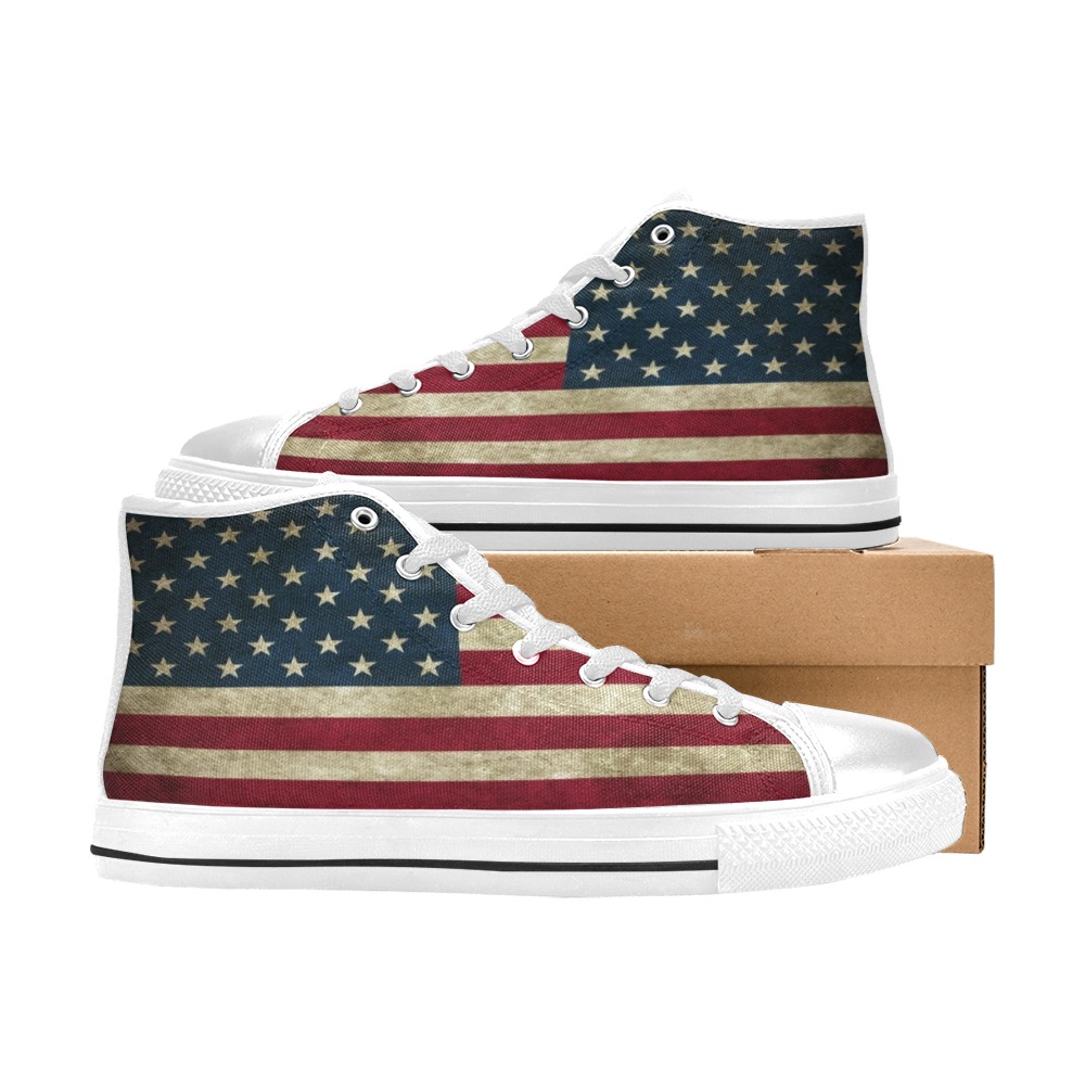 USA flag old style Women's Classic High Top Canvas Shoes (Model 017)