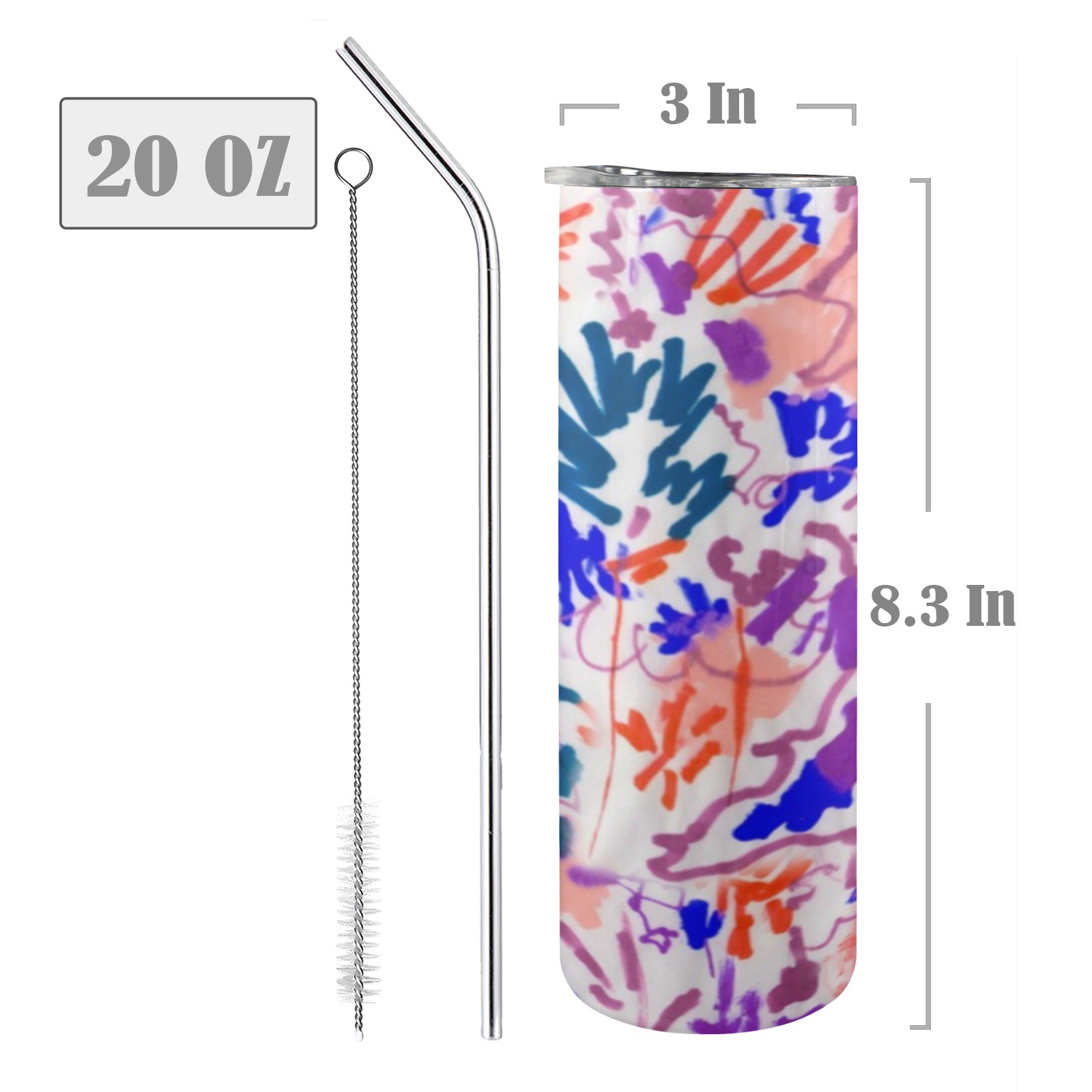 Modern brushes abstract C 20oz Tall Skinny Tumbler with Lid and Straw