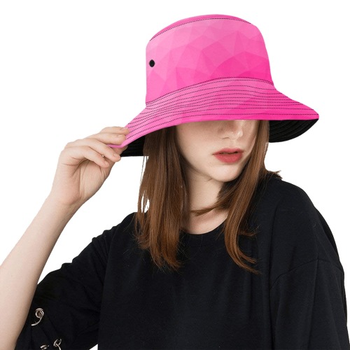 Hot pink gradient geometric mesh pattern Unisex Summer Bucket Hat