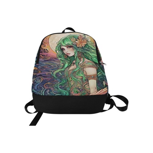 Spiritual Backpack with Green Haired Goddess on a Psychedelic Sunset Background Fabric Backpack for Adult (Model 1659)