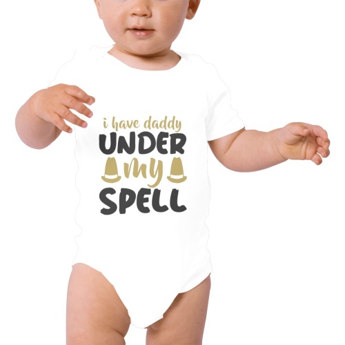 I HAVE DADDY UNDER MY SPELL (White) Baby Powder Organic Short Sleeve One Piece (Model T28)