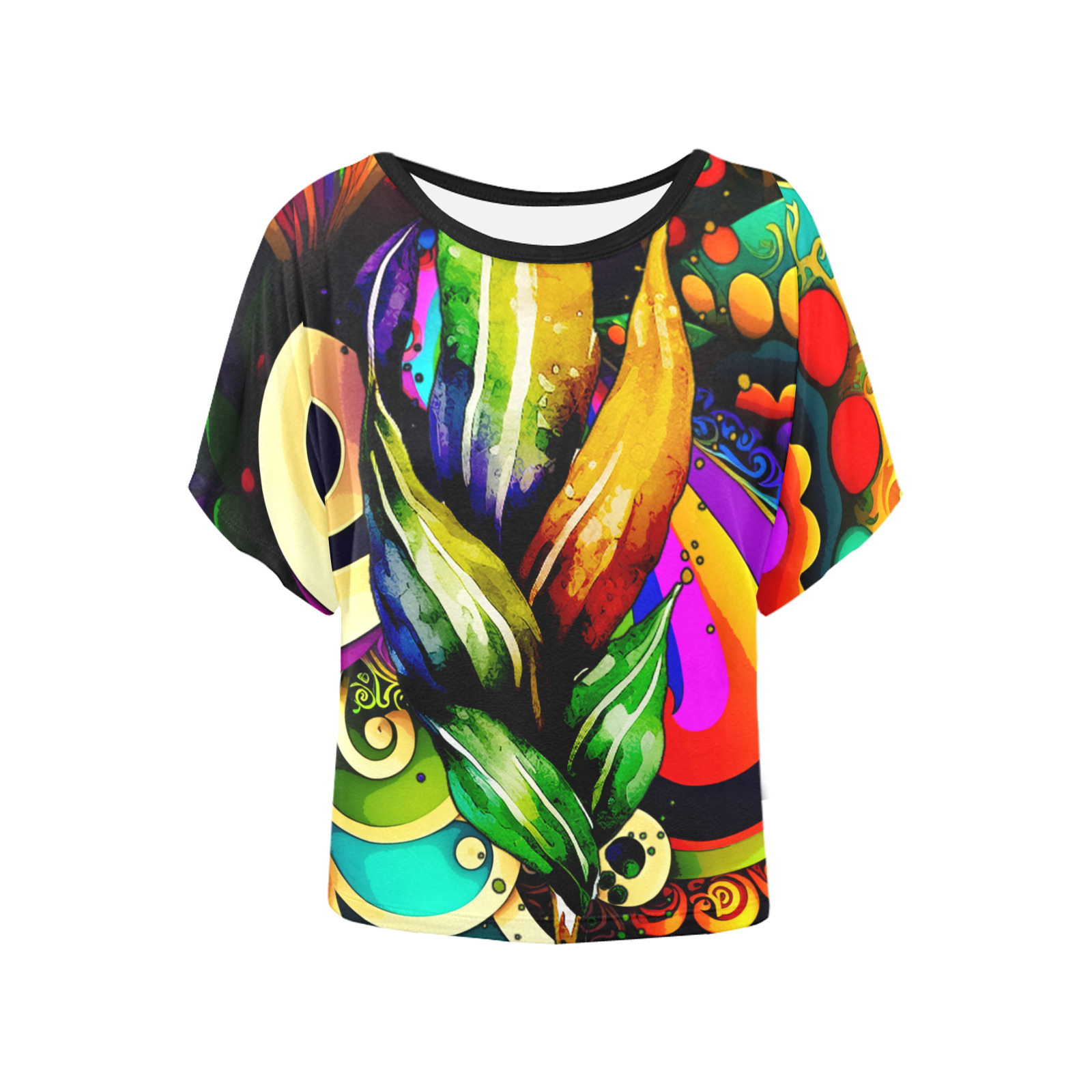Mardi Gras Colorful New Orleans Women's Batwing-Sleeved Blouse T shirt (Model T44)