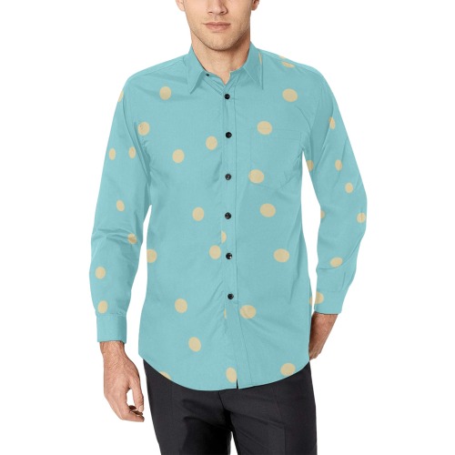 dots on blue Men's All Over Print Casual Dress Shirt (Model T61)