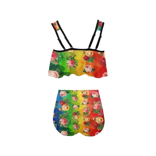 Rainbow Roses High Waisted Flounce Bikini Set (Model S24)