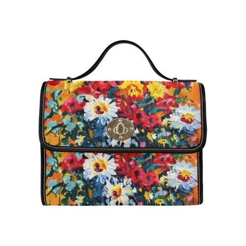 Fall Floral Bouquet Waterproof Canvas Bag-Black (All Over Print) (Model 1641)