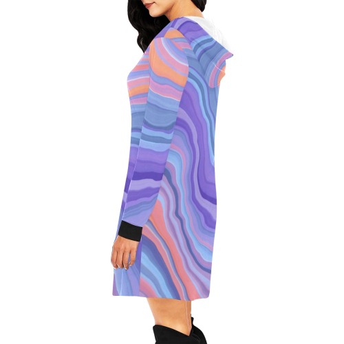 Lilac and orange waves-789 All Over Print Hoodie Mini Dress (Model H27)