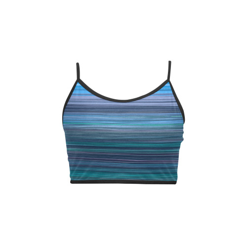 Abstract Blue Horizontal Stripes Women's Spaghetti Strap Crop Top (Model T67)