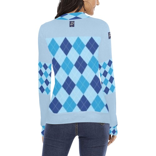 DIONIO Clothing Women's Argyle Sweatshirt ( Light Blue ,,Dark Blue) Women's All Over Print Mock Neck Sweatshirt (Model H43)