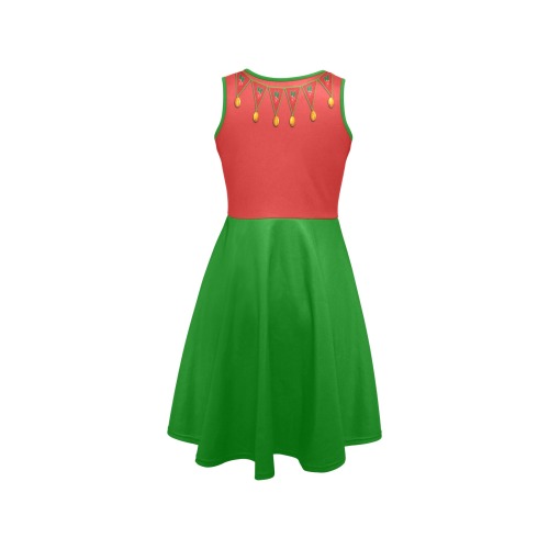 Red Green Elf Costume Sleeveless Expansion Dress (Model D60)