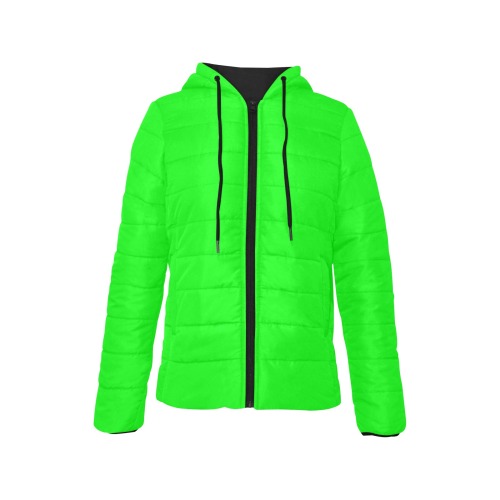 color lime Women's Padded Hooded Jacket (Model H46)