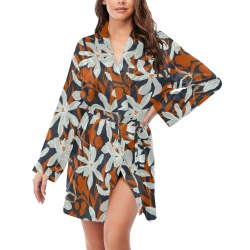 Spring dark garden tropical 3CD Women's Long Sleeve Belted Night Robe