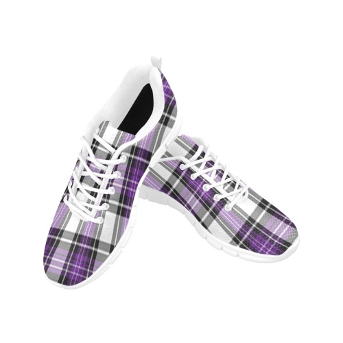 Purple Black Plaid Women's Breathable Running Shoes (Model 055)
