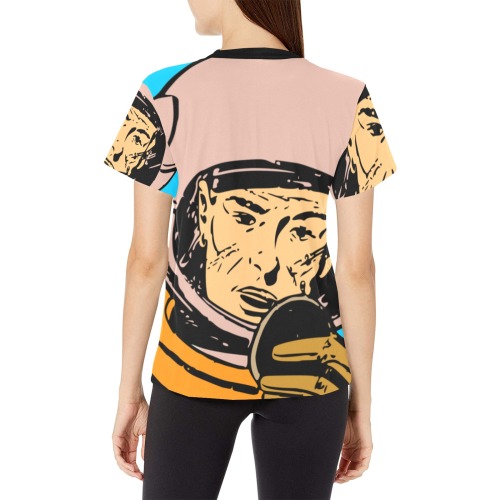 astronaut Women's All Over Print Crew Neck T-Shirt (Model T40-2)