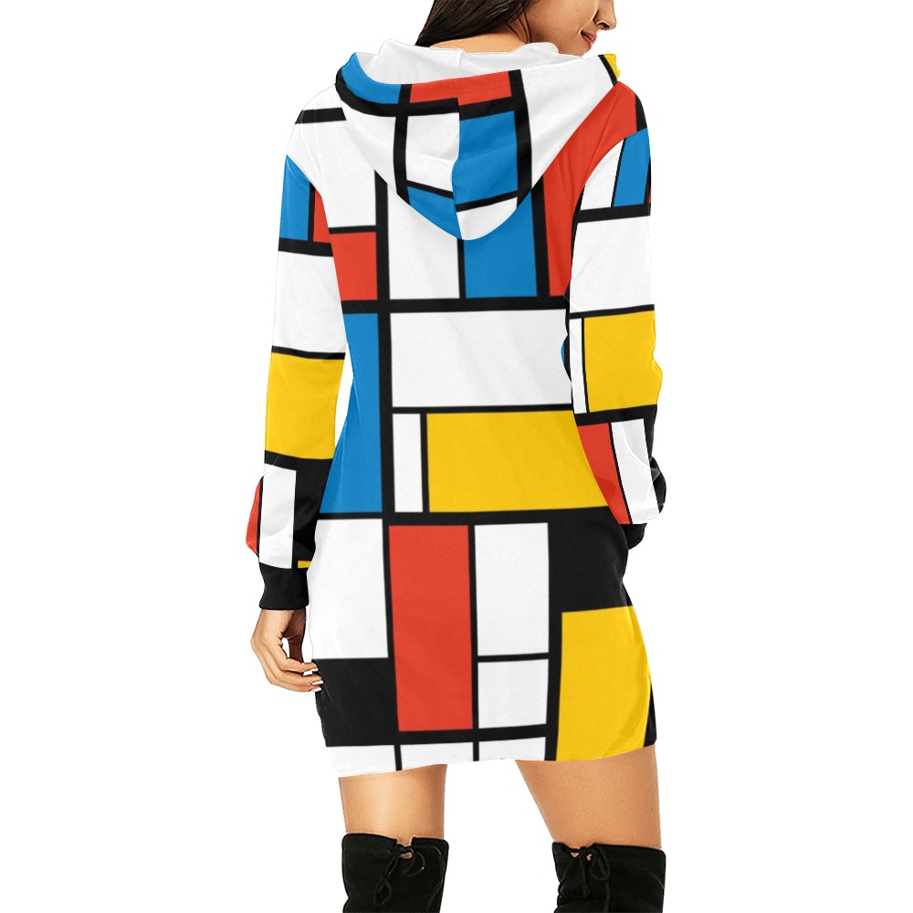 Mondrian De Stijl Modern All Over Print Hoodie Mini Dress (Model H27)