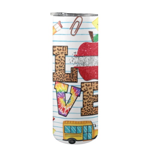 Love Apple  Love Teacher Leopard STRAIGHT 20oz Tall Skinny Tumbler with Lid and Straw