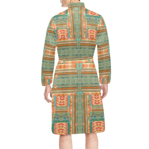 greec mosaic orange Men's Long Sleeve Belted Night Robe (Model H56)