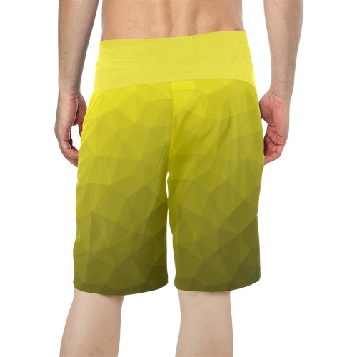 Yellow gradient geometric mesh pattern Men's All Over Print Board Shorts (Model L16)