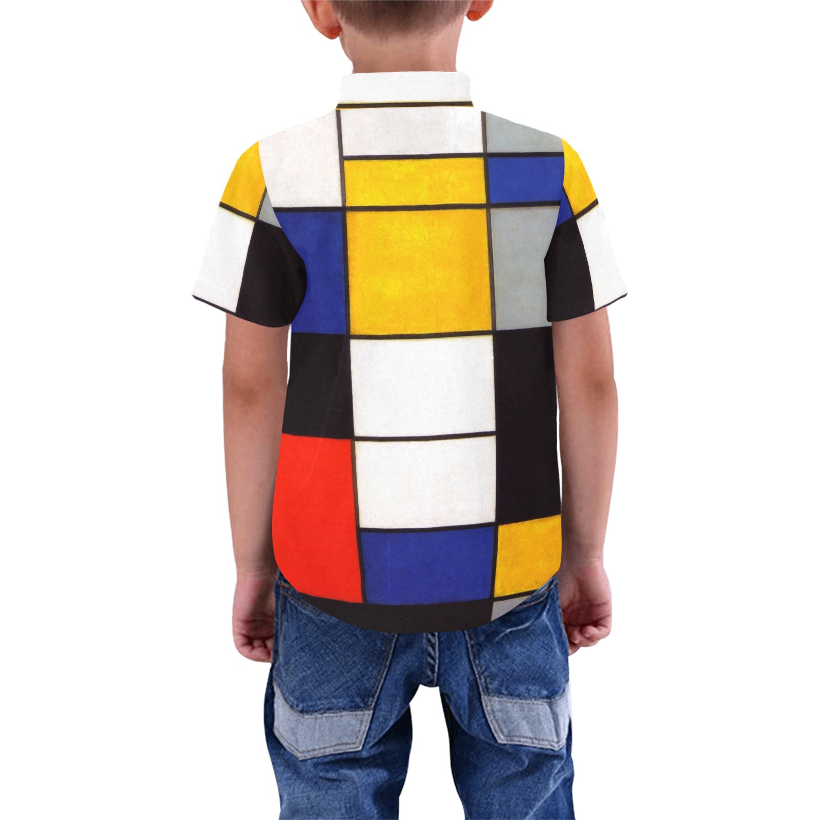 Composition A by Piet Mondrian Boys' All Over Print Short Sleeve Shirt (Model T59)