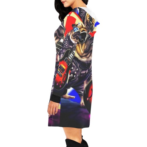 HEAVY ROCK PUG 3 All Over Print Hoodie Mini Dress (Model H27)