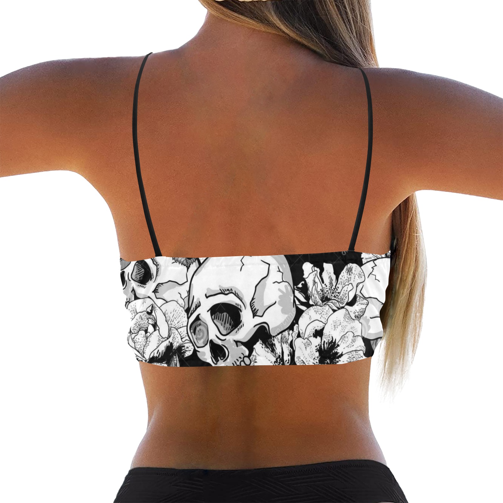 Skull Floral Bikini Top Crop Bikini Top (Model S40)