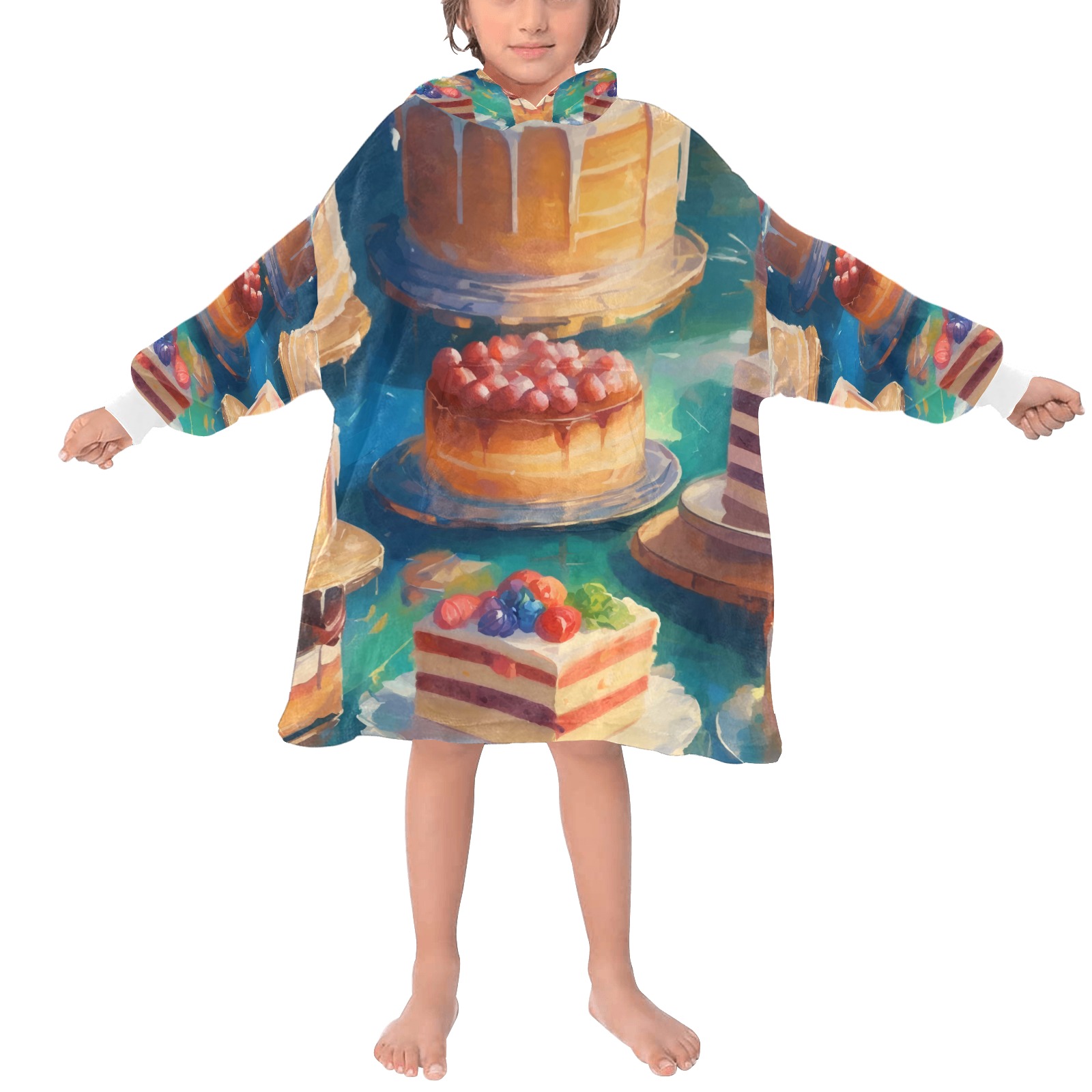 Colorful cakes decorated with berries. Funny art. Blanket Hoodie for Kids