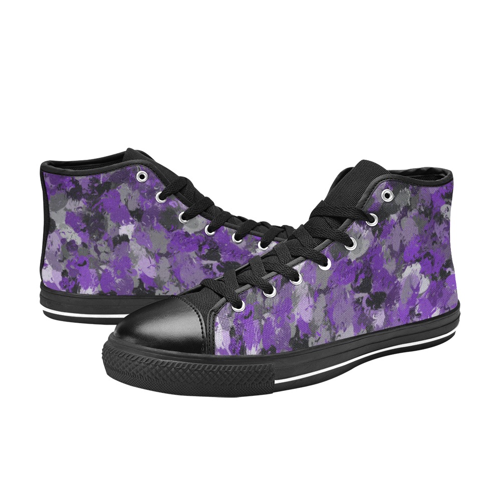 Purple, Gray and Black Paintballs Men’s Classic High Top Canvas Shoes (Model 017)