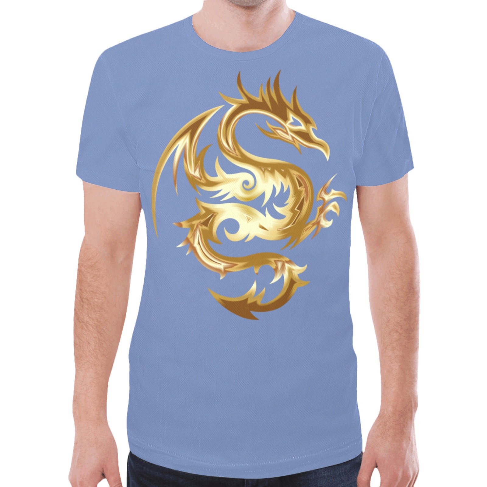 Golden Dragon Blue New All Over Print T-shirt for Men (Model T45)