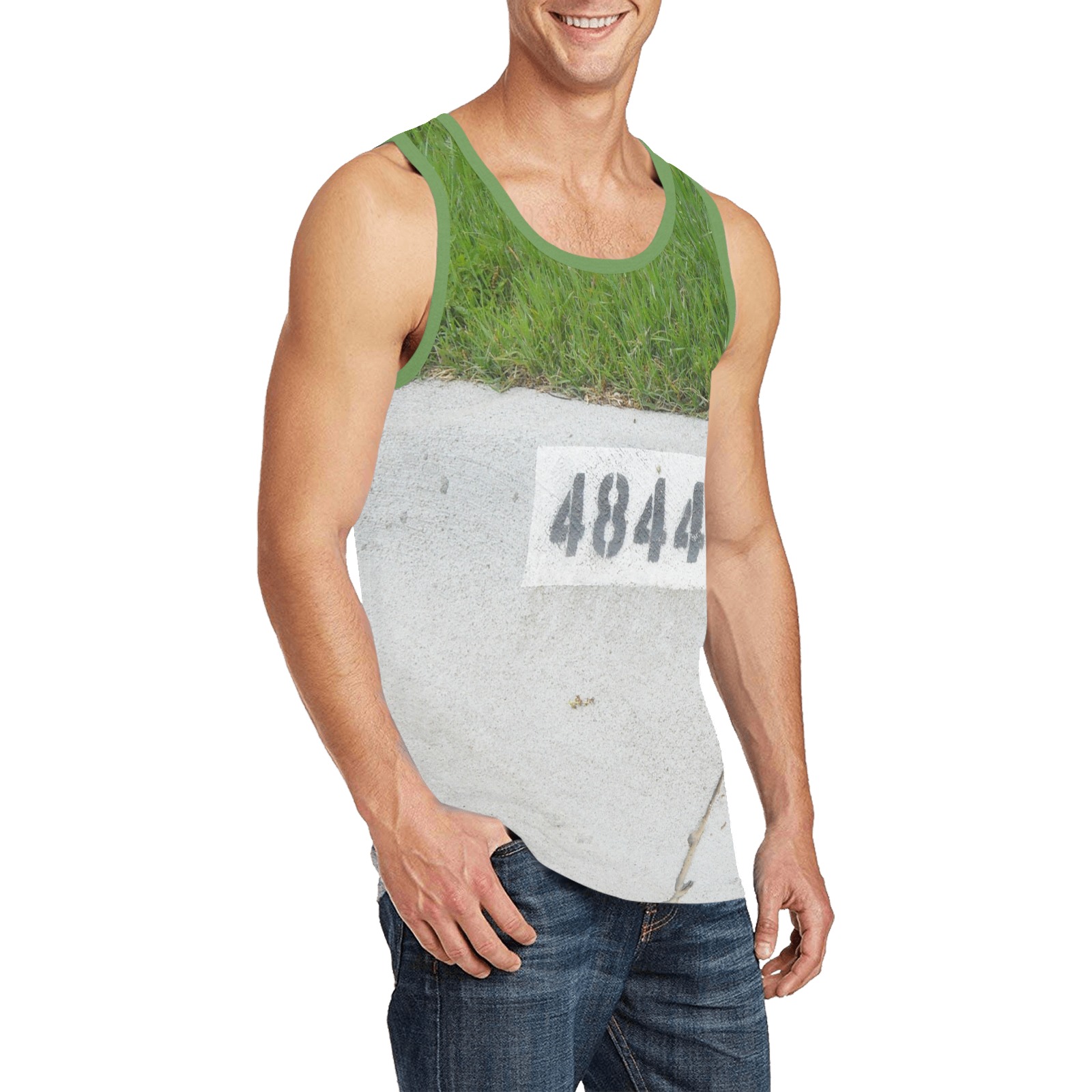 Street Number 4844 with Bright Green Collar Men's All Over Print Tank Top (Model T57)