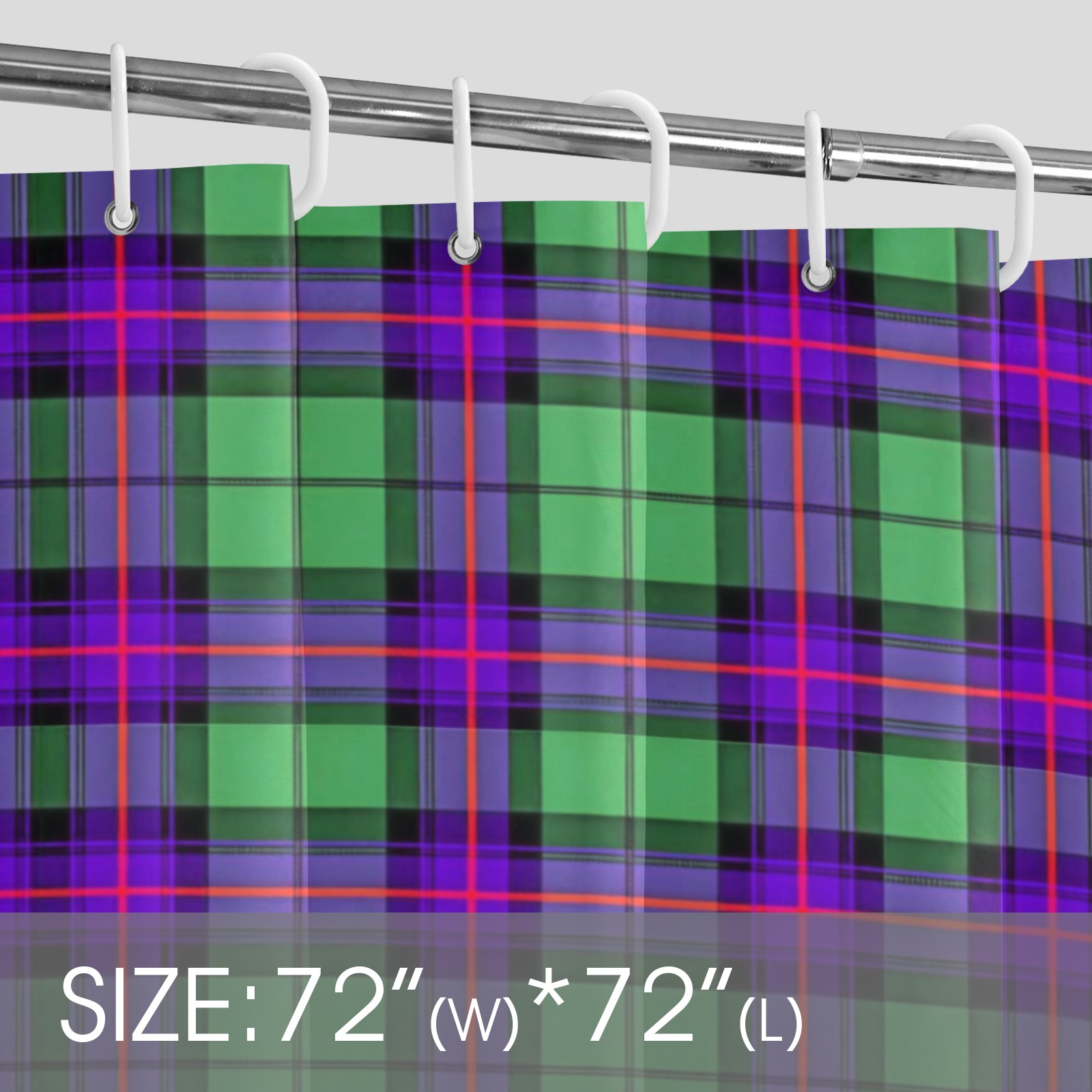 Plaid-Green Purple Pink Shower Curtain Shower Curtain 72" x 72"