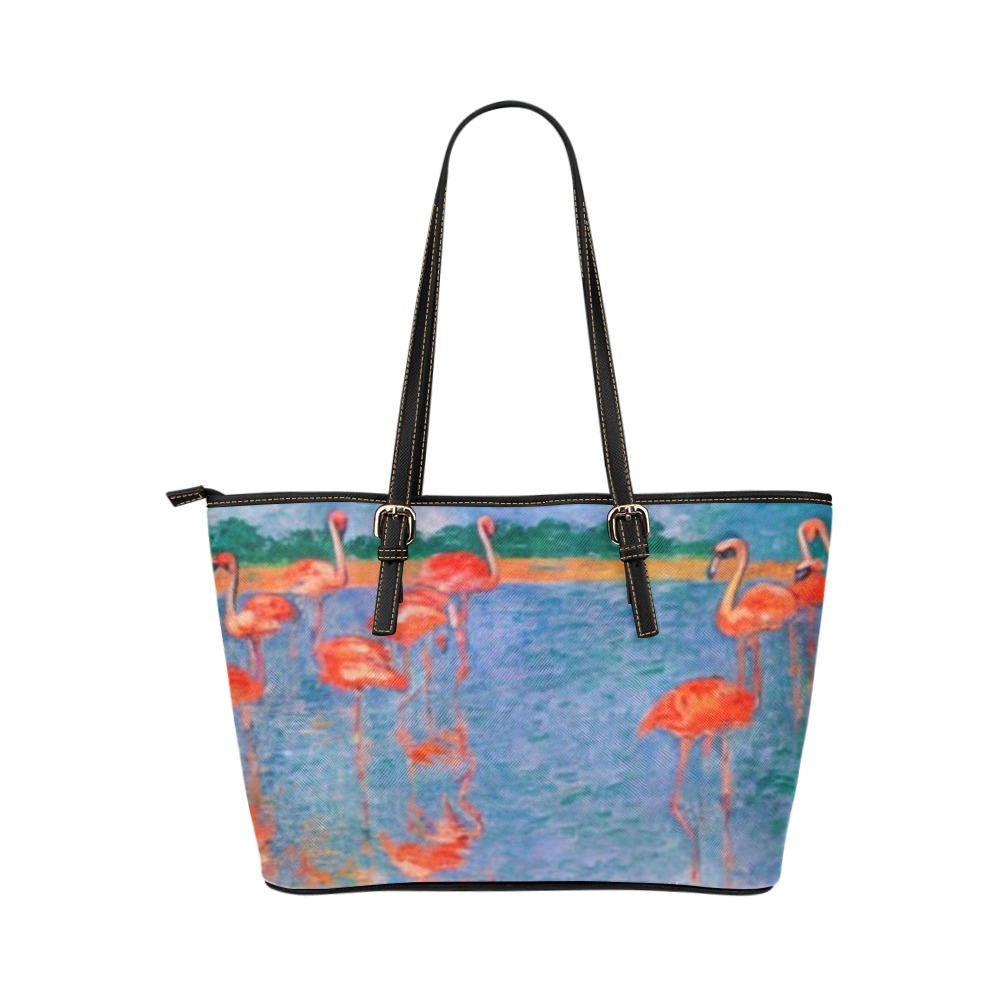 flamingos Leather Tote Bag/Large (Model 1651)