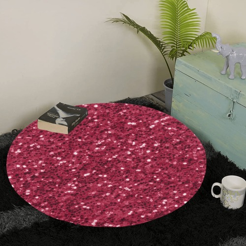 Magenta dark pink red faux sparkles glitter Round Seat Cushion