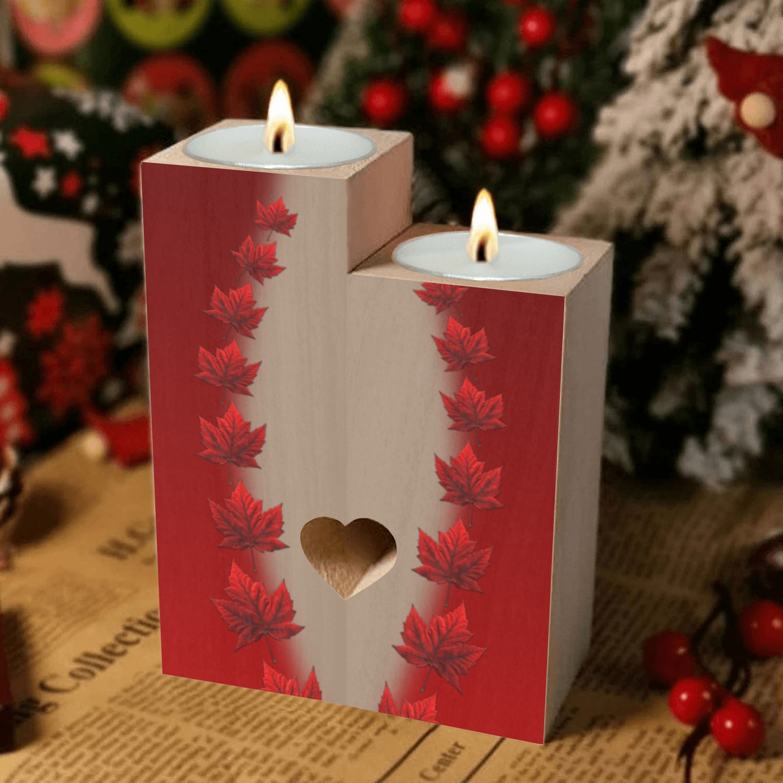 Canada Maple Leaf Candle Holders Wooden Candle Holder (Without Candle)