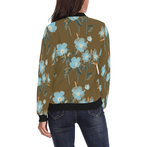Rustic Blue Floral Bouquet All Over Print Bomber Jacket for Women (Model H36)