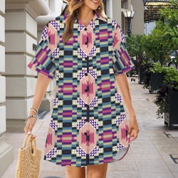 MP Tribal geometric B-20 Short Sleeve Button Front Shirt Dress