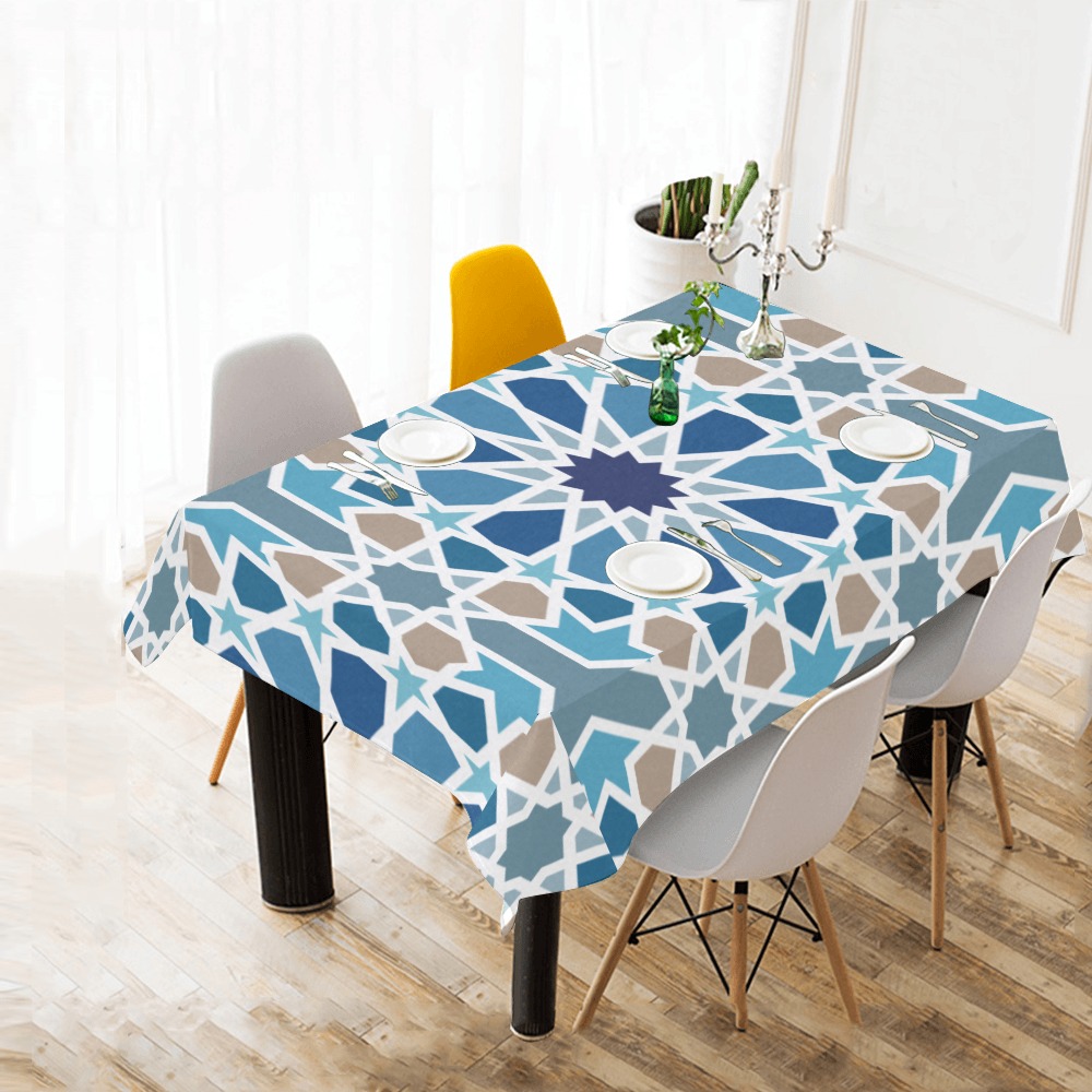 Arabic Geometric Design Pattern Cotton Linen Tablecloth 60" x 90"