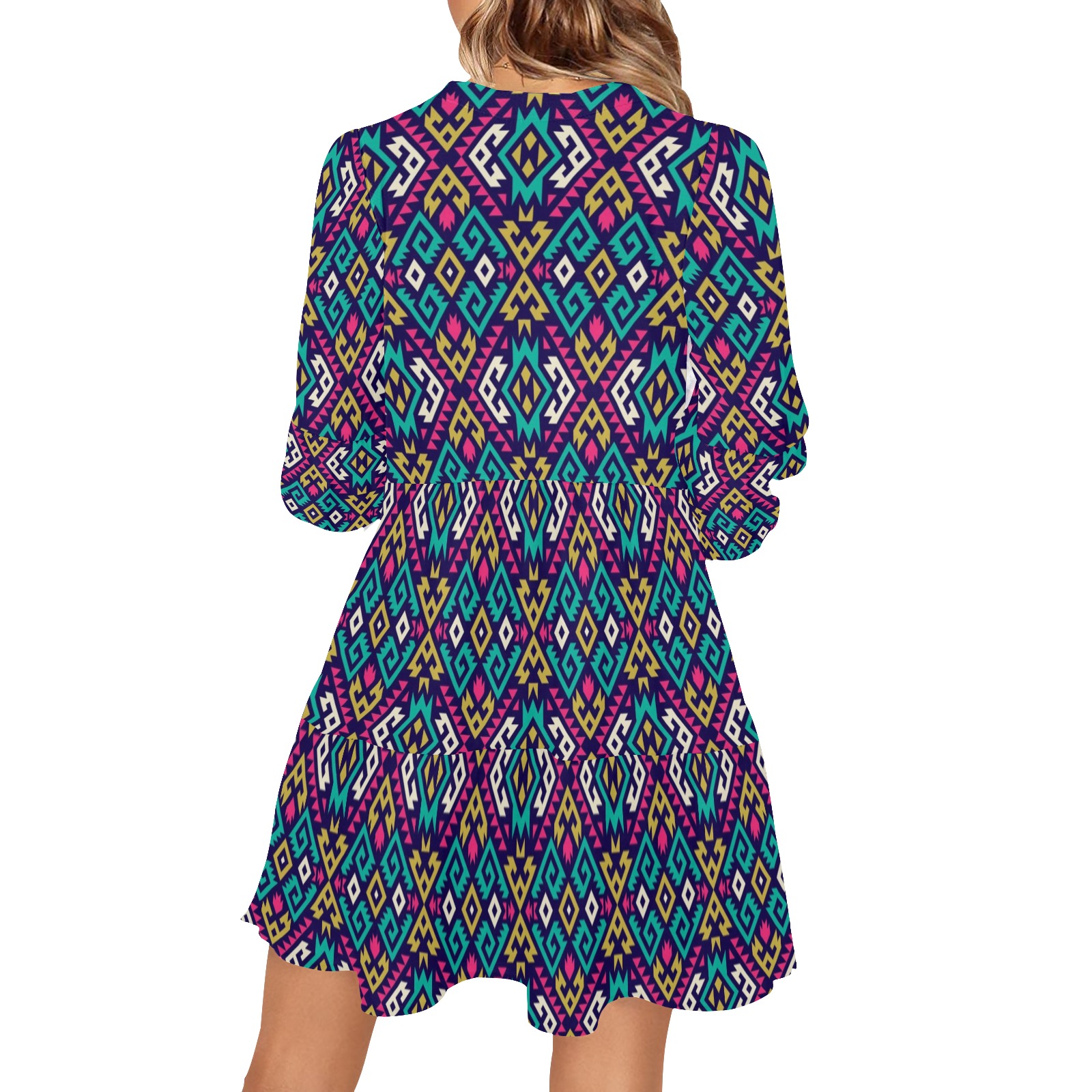Abstract Pattern Colorful V-Neck Loose Fit Dress (Model D62)