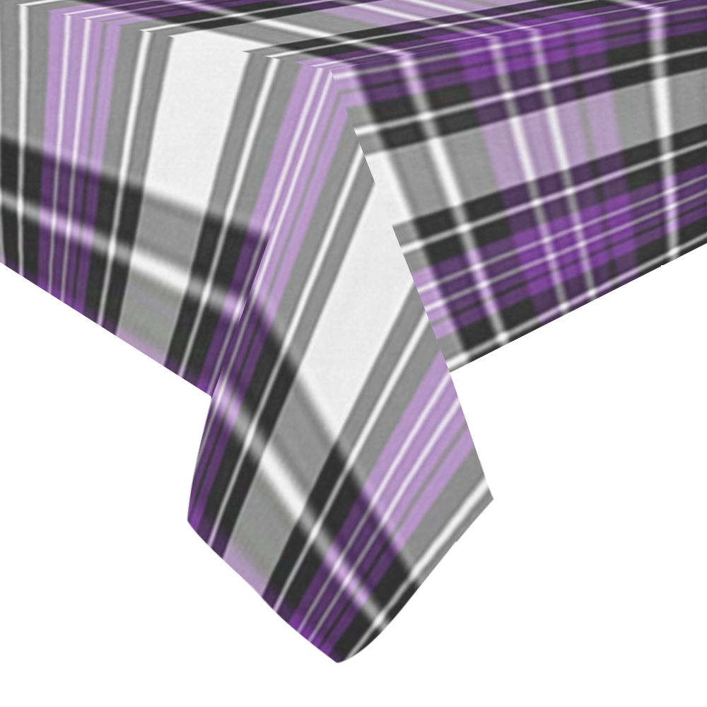 Purple Black Plaid Cotton Linen Tablecloth 60" x 90"