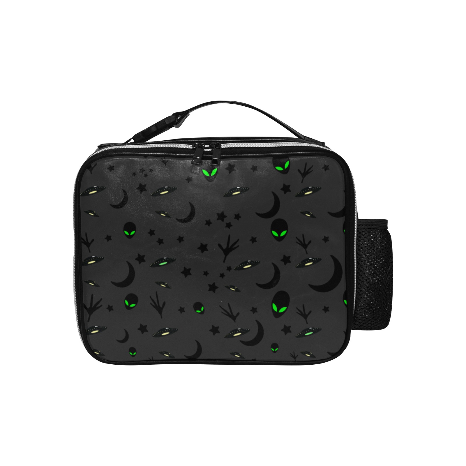 Aliens and Spaceships - Charcoal PU Leather Lunch Bag (Model 1723)