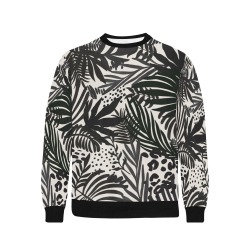 Wild_abstract_jungle_on_black_P Men's Rib Cuff Crew Neck Sweatshirt (Model H34)