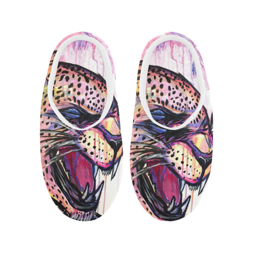 Leopard Scream Women's Non-Slip Cotton Slippers (Model 0602)