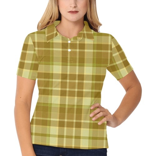 Shades Of Yellow Plaid Women's All Over Print Polo Shirt (Model T55)