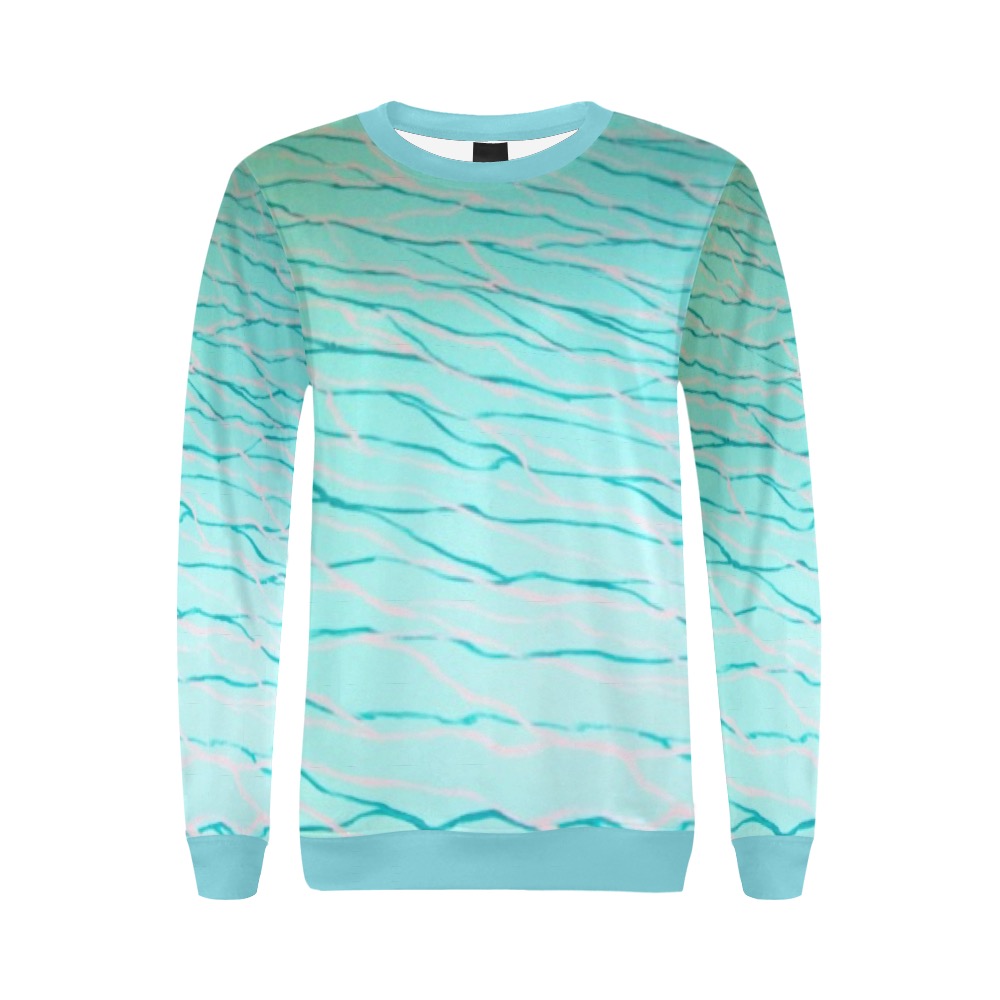 Aquamarine Blue- aqua collar and cuff All Over Print Crewneck Sweatshirt for Women (Model H18)