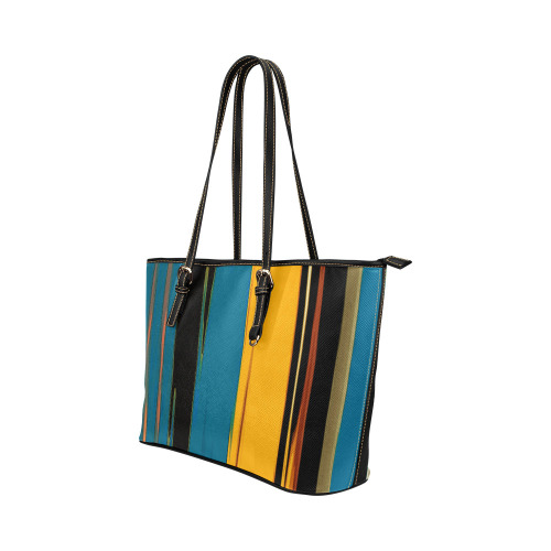 Black Turquoise And Orange Go! Abstract Art Leather Tote Bag/Large (Model 1651)
